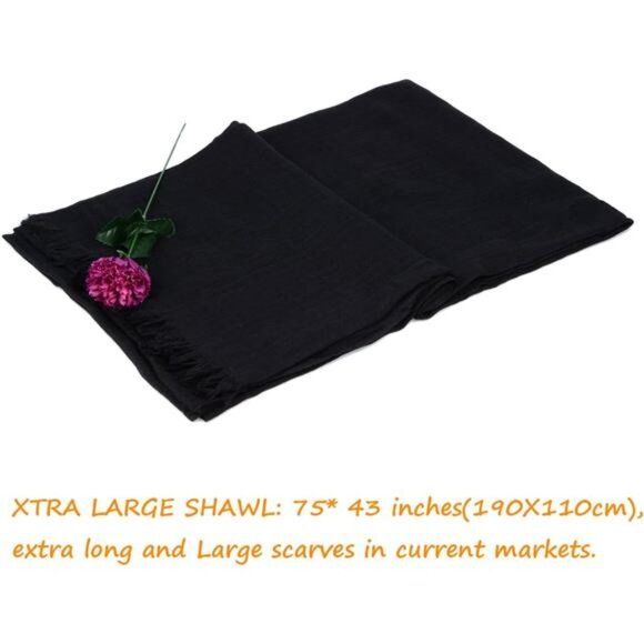Women Scarfs Large Long Lightweight Black - Picture 3 of 6
